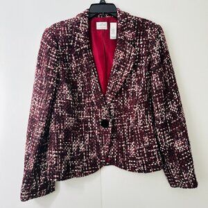 Emma James LC Tweed Cropped Maroon Lined Single Button Blazer/ Jacket Sz 12